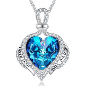 Colliers Femme Coeur D'amour Gardien D'ange Pendentif Cristal Plaqué Or Blanc 5a Zircone Cubique Cadeau De Bijoux Pour Femmes Maman Épouse Saint-Valentin Noël Anniversaire - Neuf