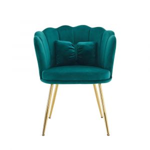 Tabouret velours lot de 2 rembourr&eacute;es avec dossier en forme de p&eacute;tale de pieds en m&eacute;tal dor&eacute; et de coussins en forme de papillon vert - Neuf