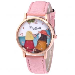 Zhoulianfa Montre En Alliage De Mode Ronde Dessin Anim&eacute; Quartz Lovers Montre-Bracelet (Rose) - Neuf