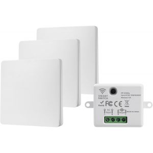 Ulteronixshop-Interrupteur sans fil 230V interrupteur va et vient sans fil 10A 433MHz interrupteur radio sans fil et sans pile d'&eacute;clairage t&eacute;l&eacute;command&eacute; Port&eacute;e 30M Sans C&acirc;blage 1 r&eacute;cepteur 3 Contr&ocirc;leu - Neuf