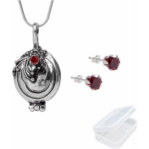 Kgabery-Lot De 2 Pendentifs Avec Médaillon Et Boucles D'oreilles Rouges Elena Gilbert Avec Boîte Transparente,Métal - Neuf