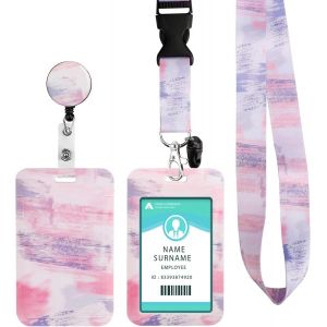 KALANKA-Porte Cordon Badge de Cou avec Porte Carte, Lanyard Neck Strap avec Swivel Lobster Clasp -Pour Porte Badge d'Identification,Clés,Caméra,Téléphone Portable (Pink Purple) - Neuf