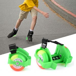 1 Paire De Chaussures De Patinage A Roulettes Pour Enfants, Avec Sangle Reglable, Talon Et Roue, Cadeau (Vert) - Neuf
