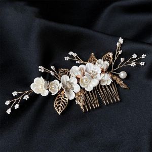 Kal-Bijoux De Mariée Fleurs De Mariage Peigne À Cheveux Plaque De Feuille D'or Peigne À Cheveux Couvre-Chef Couronne De Mariée À La Main Couvre-Chef Perle Pinces À Cheveux Dames Et Filles - Neuf