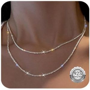 Colliers En Argent Pour Femmes Colliers En Argent Superpos&eacute;s Collier En Argent D&eacute;licat Collier Ras Du Cou En Cha&icirc;ne Pour Femmes Bijoux Brillants Cadeaux Pour Femmes Filles - Neuf