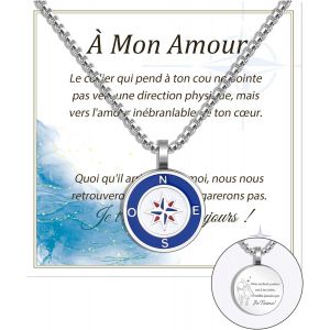 Kal-Idee Cadeau Couple Amoureux,Collier Acier Inoxydable Avec Boussole/Ancre/Gouvernail,Cadeau Personnalis&eacute; Couple,Cadeau Pour Son Copain,Cadeau Pour Sa Copine - Neuf