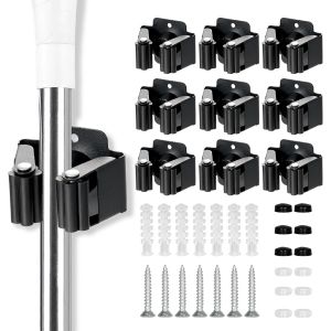 JEXNOVASHOP-9 Pi&egrave;ces Accroche Balai Mural, Noir Porte Balais Mural, Support Balais Mural, Porte Balais Mural Sans Percage, Rangement Attache Balai Mural Supports de serpill&egrave;re Pour Salle De Bain, Jar - Neuf