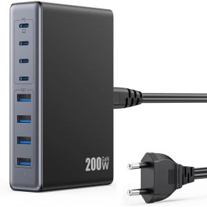200W Chargeur USB C Multiple, 8-Port GaN III Prise USB Chargeur Rapide QC4.0+PD 65W Chargeur USB C pour Ordinateur Portable Alimentation Adaptateur pour MacBook Pro/Air, iPhone, Samsung Galaxy etc. - Neuf