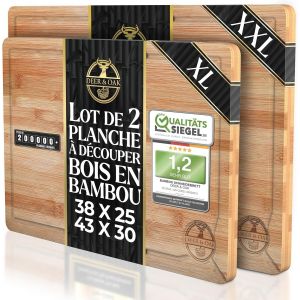 Mevronisshop-Ensemble De Planches &Agrave; D&eacute;couper En Bambou 38 X 25 X 2 Cm & 43 X 30 X 2 Cm, Pour D&eacute;couper La Viande Ou Les L&eacute;gumes &iquest; Planche &Agrave; D&eacute;couper Professionnelle - Bois Pr&eacute;-Huil&eacute;, Trait&eacute; Et Esth&eacute;ti - Neuf