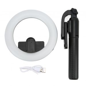 Perche a selfie Bluetooth, trepied extensible, support de telephone, anti-secousses, stabilisateur portatif avec lumiere de remplissage amovible - Neuf