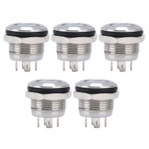 XYONG Lot de 5 interrupteurs a bouton plat en acier inoxydable avec LED, reinitialisation automatique, accessoires d'alimentation, 12 mm, DC3-6 V, jaune - Neuf