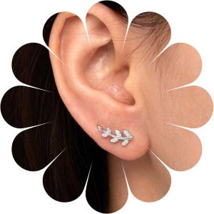 Kal-Vintage Strass Feuille Oreille Grimpeur Boucles D'oreilles Feuille De Cristal Argent Boucles D'oreilles Sparkle Cz Feuille Crawler Mignon Botanique Plante Boucles D'oreilles Bijoux Pour Femmes - Neuf