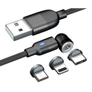 C&acirc;ble De Charge Magn&eacute;tique Rotatif D21 (2 M) Pour Appareils Apple, Android Et Type-C - Neuf