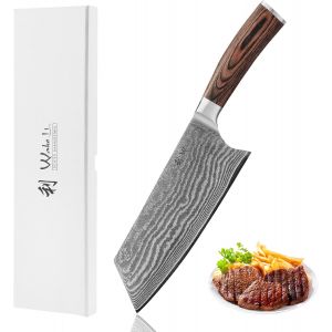 Mevronisshop-Edib - Couteau Chinois En Acier Damas Professionnel | Chinese Chef Knife - Lame 19 Cm En 67 Couches/Noyau Vg10 60&plusmn;2 Hrc | Manche Bois De Pakka - Coffret Cadeau - Neuf