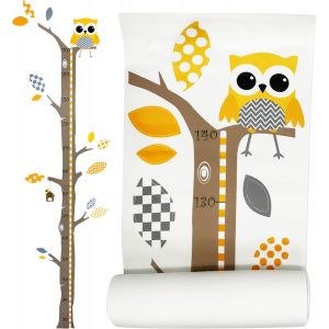 Stickers Muraux Enfants + Toise Murale Enfant 2 En 1 - Stickers Chambre Bébé Pour Decoration Chambre Bébé - Amovible Écologique Autocollant Mural Arbre Et Hibou - Conçu En Espagne - Neuf
