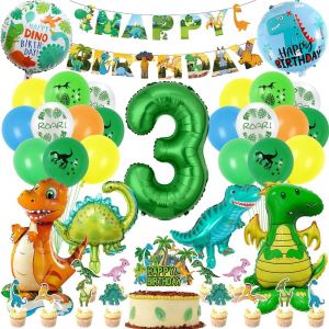 Decoration Anniversaire Dinosaure 3 Ans, Xxl Ballons Dinosaure 3 Ans Gar&ccedil;on, Avec D&eacute;coration De G&acirc;teaux, Happy Birthday Banni&egrave;re, Pour Vert Jungle Th&egrave;me Deco Anniversaire F&ecirc;te Gar&ccedil;on Enfants - Neuf