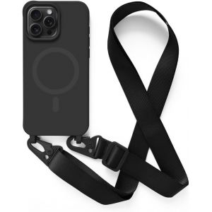 LORANKA-Coque avec Cordon pour iPhone 15 Pro Max(6.7).Compatibilit&eacute; Chargeur sans Fil.Silicone avec Cordon Case,Couleur Solide-Noir - Neuf