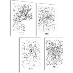 ERYI-Images En Noir Et Blanc New York, Tableau Mural En Noir Et Blanc, Tableau Mural New York, Tableau Mural New York, Tableau De La Ligne D'Horizon De New York, Poster (Citymap Ny Ber Ldn Par) - Neuf