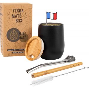 Mevronisshop-Pack Calebasse Mat&eacute; Bombilla Bambou [Tasse Double Paroi Isotherme Acier 350ml + 2 Bombillas + Kit D'entretien + Pochette] Avec Couvercle En Bois Naturel Ensemble &Agrave; Th&eacute; Coffret Yerba Mate - Neuf