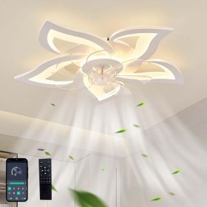 SUBZONAL-Ventilateur Plafond Avec Lumiere Design Moderne Silencieux Dimmable LED Lustre Ventilateur DC R&eacute;versible 6 Vitesses Plafonnier Ventilateur Et T&eacute;l&eacute;commande Pour Chambre Salon-White - Neuf