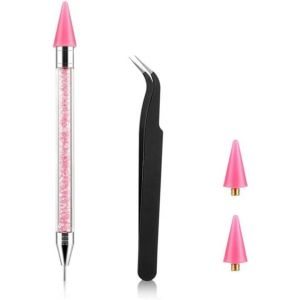Kal-Dotting Stylo Selecteur,Stylo À Ongles Strass Outil Nail Art De Sélection De Strass Stylo De Forage Avec Têtes De Cire Et Pincettes Crayons Strass À Double Extrémité - Neuf