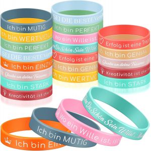 Kal-24 Pièces Bracelets En Silicone De Motivation En Allemand Bracelets En Silicone Inspirants 20,3 Cm Bracelets De Citations Positives Cadeau D'encouragement Pour Collègues Adolescents(Noir) - Neuf
