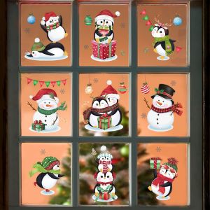 SJZG-Autocollant Fen&ecirc;tre No&euml;l Pingouin Hiver Stickers Bonhomme De Neige Muraux Flocon De Neige Porte Fen&ecirc;tre Vitrine Vitre Decoration - Neuf