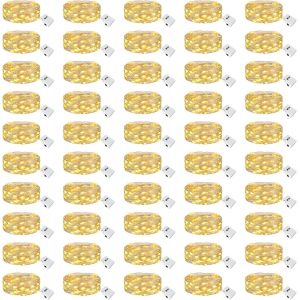 Lot De 50 Mini Guirlande Led &Agrave; Pile, 2M 20Led 3 Modes Pile, Ip65 &Eacute;tanche Petite Guirlande Lumineuse Led Interieur D&eacute;coration Pour Jardin, Chambre, Mariage, F&ecirc;te, No&euml;l, Blanc Chaud - Neuf