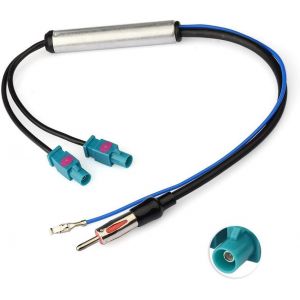 Antenne Voiture C&acirc;ble Adaptateur Fakra Fiche DIN &agrave; Double Prise Fakra Z avec amplificateur C&acirc;ble Adaptateur Antenne Autoradio 30cm Compatible pour Radio Amateur Pioneer Clarion Alpine JVC - Neuf