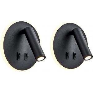 Subzonal-Applique Led, Applique De Lecture De Chevet, Liseuses Murales Led 12w, Spot Orientable &iquest;3w + 9w 3000k Lumi&egrave;re Chaude&iquest; (Noir Forme Ronde 2pcs) - Neuf