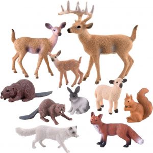 Sansh-10 Morceaux D'animaux De La Forêt, Figurine En Bois Miniature Figurine Écureuil, Lapin, Renard, Mouton, Castor, Fête D'anniversaire Du Cerf Des Bois, Baptême De Bébé, Gâteau De Fête De Noël - Neuf