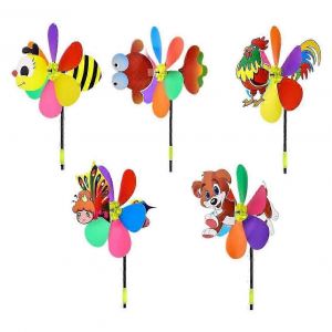 5 pcs moulins à vent coloré Wind Spinner 3D Animal Pinwheel Ornement de jardin pour cour extérieure pelouse patio décor et fête - Neuf