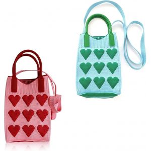 RFCBC-2 Pièces Sacs à Bandoulière Tendance Tricotés au Crochet, Coeur Rose Sacoche Telephone Portable Femme, Mini Sac de Téléphone Portable Tricoté, pour le Shopping Quotidien, Voyage, Photo Décorati - Neuf
