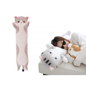 Coussin en peluche chat 130 cm - Gris - Neuf