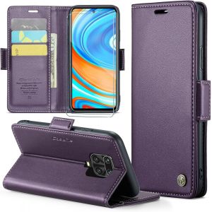 Kal-Coque Pour Xiaomi Redmi Note 9s/Redmi Note 9 Pro+ 2 Pièces Verre Trempé,Antivol,Prend En Charge Le Chargement Sans Fil, Pochette Fermeture Magnétique Flip Case-Violet - Neuf