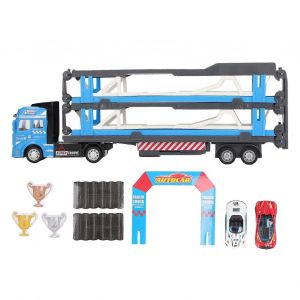 Mega Hauler Truck Alloy Transport Car Carrier Truck Toy with Ejection Race Track for Children 59.1in Blue - Neuf