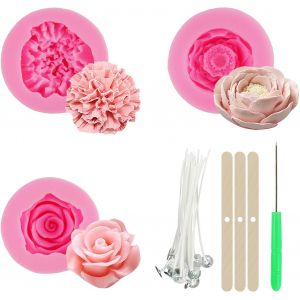 Kal-3 Pièces Moule Bougie, Moule Silicone Bougie Fleur, Moule Bougie Silicone, Moule Bougie Fleur, Moule À Bougie Pour, Moules Pour Bougies Bougies, Savons, Lumiere Fete, Décoration Maison, Chocolat - Neuf