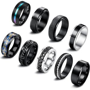 Tianyi-9pcs Bague Homme Acier Inoxydable Bague Anti Stress Bague Dragon Bague Chaine Chevaliere Homme Vintage Bague Mariage Promise Fiançailles Bague Fidget Bijoux Bague Homme Argent Noir - Neuf
