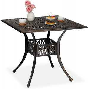 Ulteronixshop-Relaxdays Table De Jardin Avec Trou Pour Parasol, Look Antique, Fonte D'aluminium, Hlp 75x90x90 Cm, Carr&eacute;, Noir/Bronze - Neuf