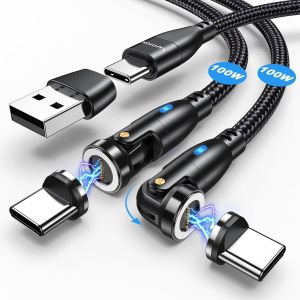 Thef-Chargeur Magnétique Usb C,100w Cable Magnetique Charge Rapide[2pcs, 1.8m/1m],Câble De Données Magnétique Usb C/A Vers Type C,5a Câble Aimanté Pour Galaxy S23/Tablet/Laptop/Mabook - Neuf