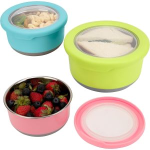 Lot De 3 Boite De Conservation Alimentaire En Inox & Silicone-420-1200 Ml-Boite Metal Snacks Sans Bpa Avec Couvercle Anti-Fuite-Compatible Lave-Vaisselle & Congélateur - Neuf