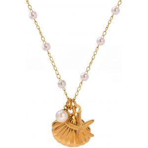 Kal-Collier De Charme En Or Pour Femme, Délicat Pendentif Etoile De Mer En Perle, Collier Joli Coquillage En Or 14k, Collier Ras De Cou À Breloques Boho, Bijoux D'été Plage Surfeur - Neuf