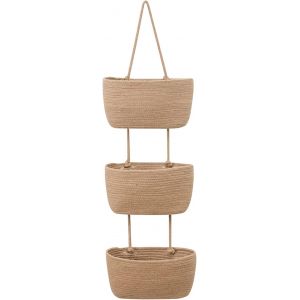 TIANYI-Organiseur mural &agrave; suspendre - En lin de qualit&eacute; sup&eacute;rieure - Panier suspendu &agrave; 3 niveaux en corde de coton tiss&eacute;e - Sac de rangement pour chambre &agrave; coucher, salon - Jaune - Neuf