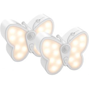 Lot De 2 Veilleuses Avec D&eacute;tecteur De Mouvement - Led - Batterie - Lampe Murale D'int&eacute;rieur Rechargeable Par Usb - Intensit&eacute; Variable - Lampe De Couloir - Lampe Papillon - 3 Modes - Pour Escalier, - Neuf