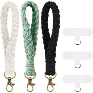 Asas-Lot De 3 Porte-Clés,Tissage Corde Porte Clés,Bracelet Lanière Lanière Courte,Tressé Pour Clé Équipé D'un Anneau En D Clair En Forme De T(Beige,Noir,Vert) - Neuf