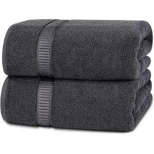 Luxueux Drap De Bain Géant 2 Pièces, 100% Coton Filé À Anneaux, Très Absorbant Et À Séchage Rapide, Serviette De Bain/Serviette De Sauna, Super Douce (90 X 180 Cm, Gris)[Gra10569] - Neuf