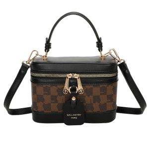 Sac à Main Vanity pour Femme Motif Damier avec Anse Rigide Gallantry Noir / Marron - Neuf