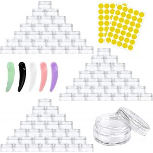 100 Pots D'échantillons De Voyage En Plastique Transparent De 5 Ml/5 G Avec Couvercles,Étiquettes,Spatule,Accessoires De Maquillage Pour Produits De Toilette,Baumes À Lèvres,Crèmes,Paillettes - Neuf