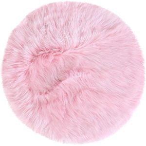 Sjzg-Tapis D'intérieur En Peau De Mouton Synthétique Doux Pour Chambre À Coucher, Sol, Canapé, Armoire, Salon - 60 X 60 Cm - Rond - Rose Clair - Neuf