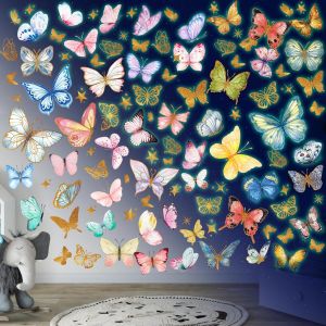 Cauc-Sticker Mural Lumineux Papillon Phosphorescente Papillon Autocollants Muraux Fluorescents Stikers Murals Enfant Autocollant Mural Chambre Lumineux Autocollant Fille Chambres Enfant D&eacute;coration Ve - Neuf